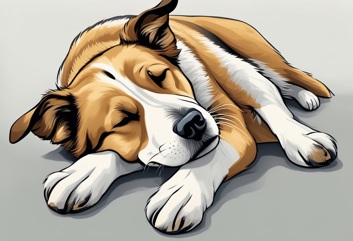 A dog sleeping on its back with paws in the air, indicating a confident and carefree personality